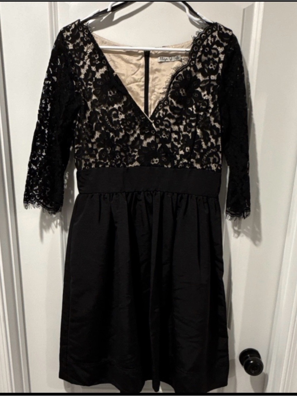 Eliza J Black Lace Midi Dress with Nude Lining
